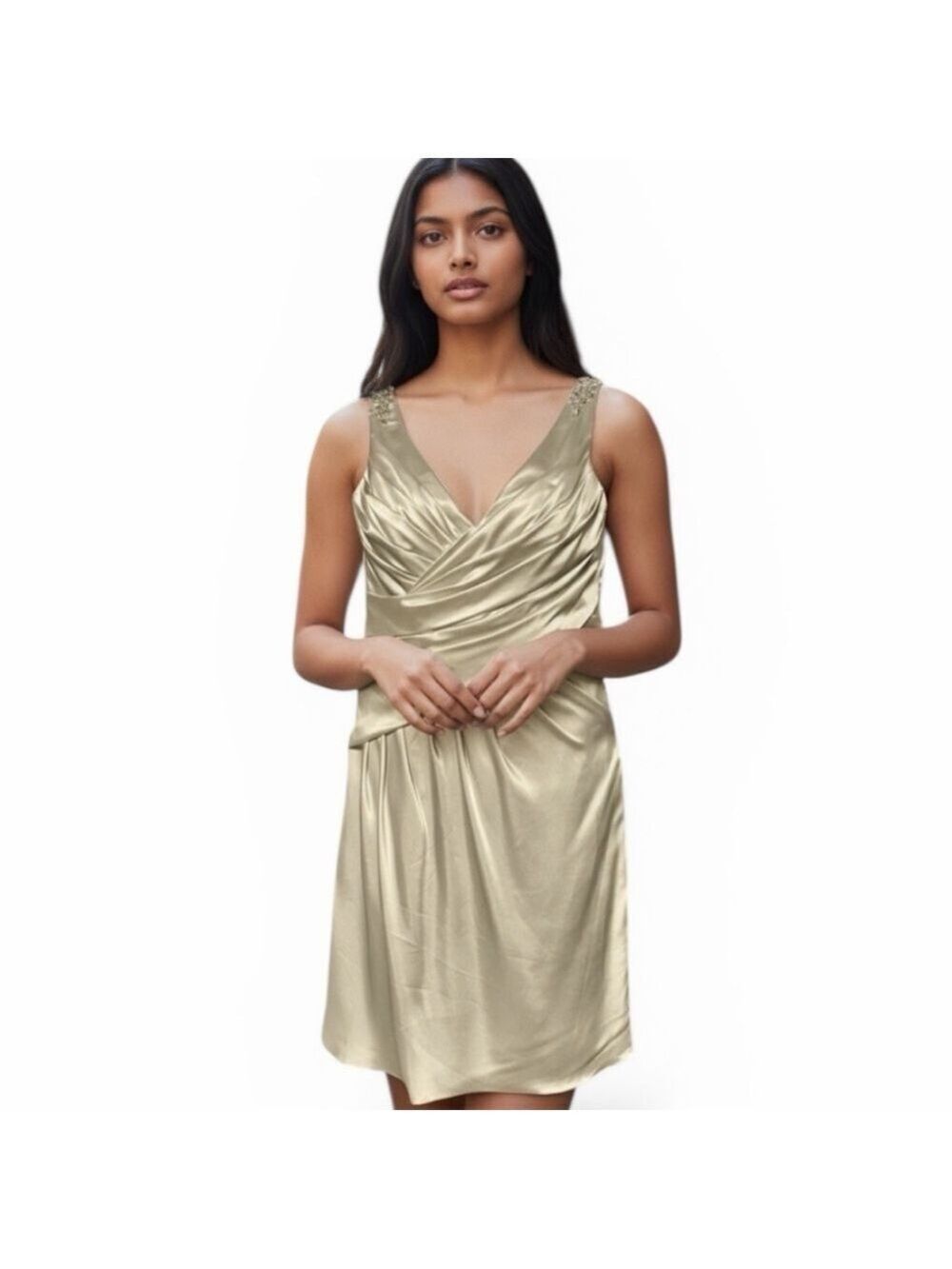 SOPHIA TOLLI Silver Frost VBack Embellished Shoulders Dress BY11437T Size 16 NWT